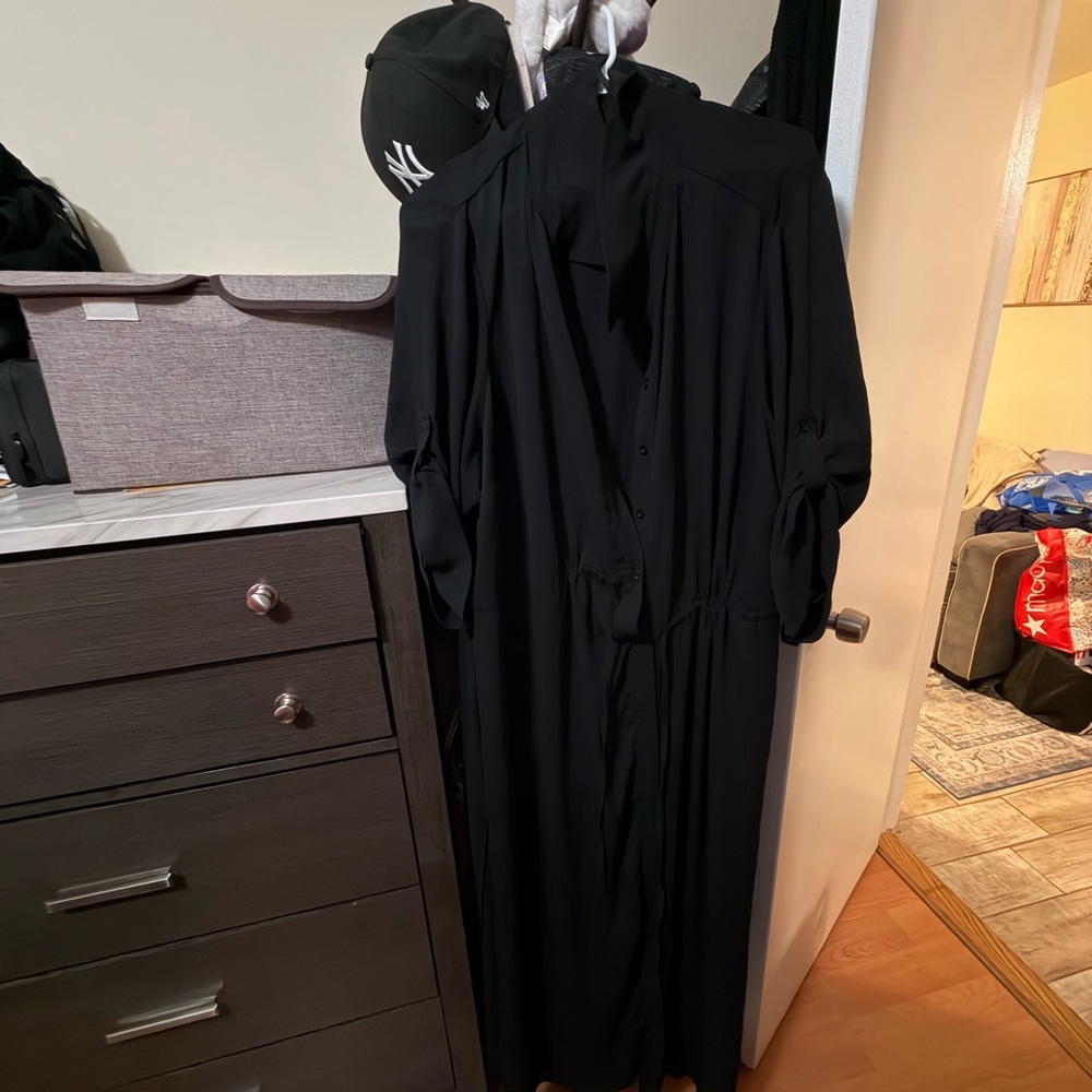 Black Longline swim cover up  - Lightweight Button-Front